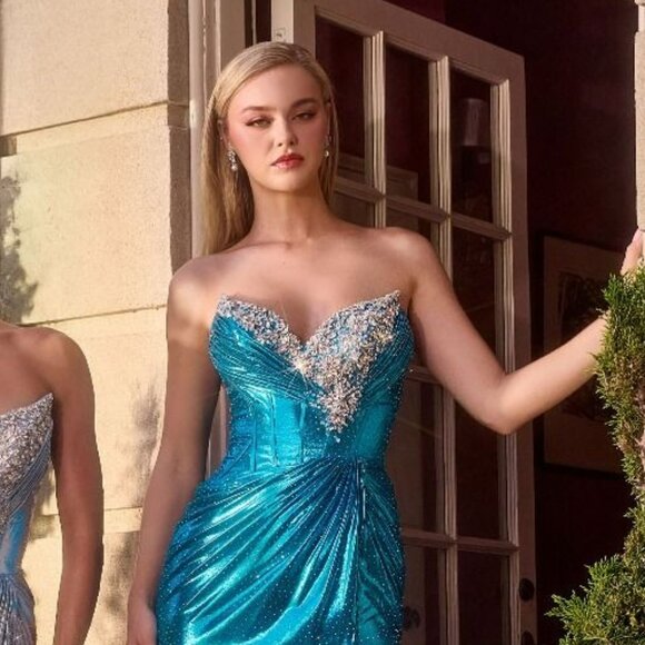 New Sheath Evening Metallic Stretch Gown w/ Rhinestones Embroidery CD CA113 - Picture 1 of 8